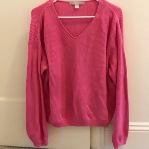 Pink v neck Belford knit sweater 100% cotton